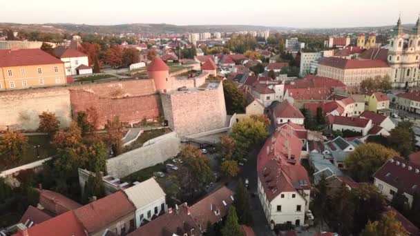 Cinematic Aerial Drone Footage Castle Fort City Eger Major Tourist — Video Stock