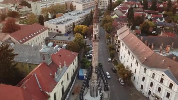 Cinematic Aerial Drone Footage Old Turkish Minaret City Eger Major — Stockvideo
