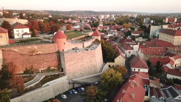 Cinematic Aerial Drone Shot Old Historic Medieval Castle Eger City — Stockvideo