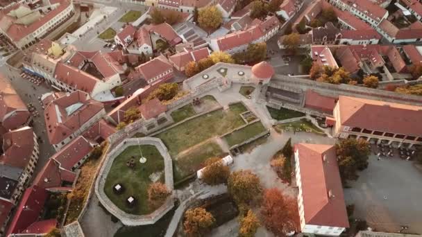 Cinematic Aerial Drone Bird Eye View Medieval Fortress Castle Eger — Stockvideo