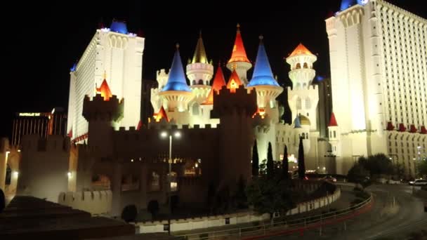 Excalibur Hotell Och Kasino Las Vegas Strip Natten — Stockvideo