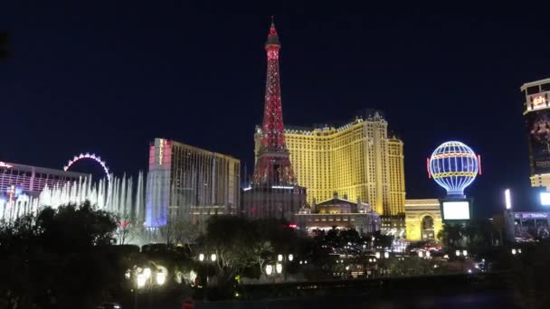 Eiffel Tower Las Vegas Strip Night — стоковое видео