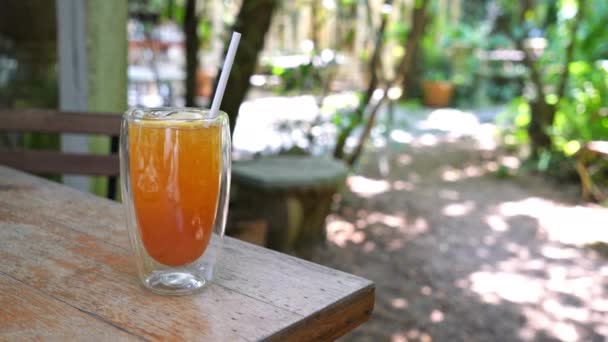 Iced Lemon Tea Glass Wood Table — Video