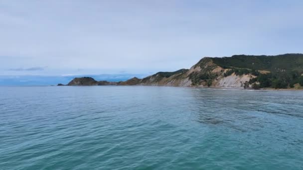 在白浪上空向Anaura石头堆飞去 新西兰 — 图库视频影像