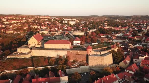 Cinematic Aerial Drone Shot Castle Eger Sunset Eger Major Tourist — Wideo stockowe