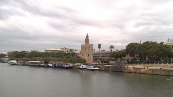 River View Famous Tower Gold Seville Spain — стоковое видео