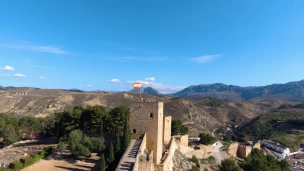 Wide Open View Spanish Castle Flag Beautiful Andalusian Landscape — Wideo stockowe