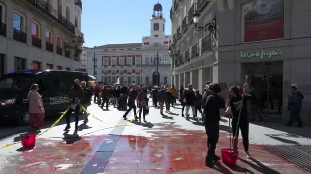 Activists Pro Animal Rights Group Animanaturalis Clean Street Fake Blood — Video