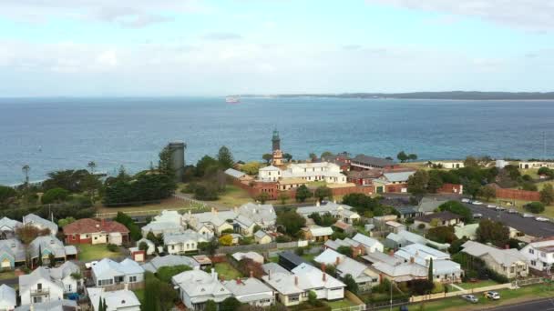 Aerial Queenscliff Fort Black Lighthouse Spirit Tasmania Ferry — Vídeo de Stock