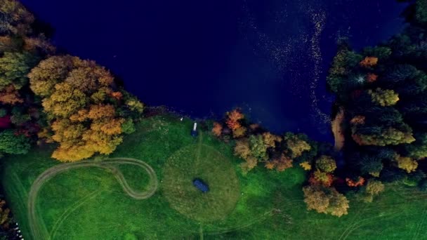 Gündüz Vakti Kırsal Alanda Sonbahar Ağaçlarıyla Çevrili Değmemiş Bir Gölün — Stok video