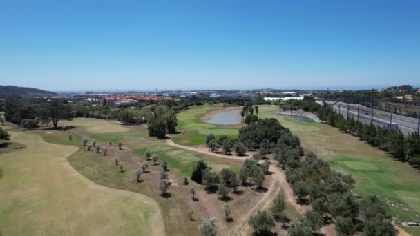 Flyg Till Quinta Beloura Golfbana Med Sjö Sintra Portugal — Stockvideo
