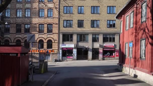 Street Tram Car Passing Stigbergstorget Gothenburg Sweden Majorna Linn District — Stock video