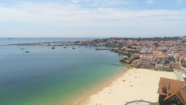 Lecąc Tyłu Plaży Duquesa Cascais Marina Cascais Portugalia — Wideo stockowe