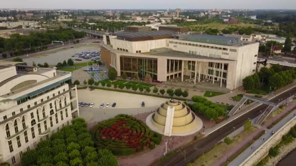 Cinematic Aerial Drone 360 Orbit Shot National Theatre Ludwig Museum — Video