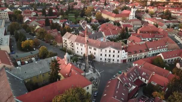 Cinematic Aerial Drone Dolly Shot Turkish Ottoman Era Minaret Tower — Stockvideo