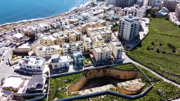 Paul Bay Cityscape Deep Building Foundation Nearby Malta Island Aerial — Stock Video