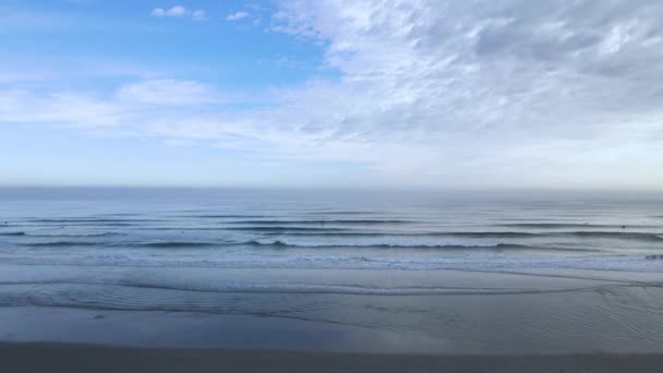 Lone Paddle Boarder Far Distance Nantasket Beach Massachusetts Gentle Waves — стоковое видео