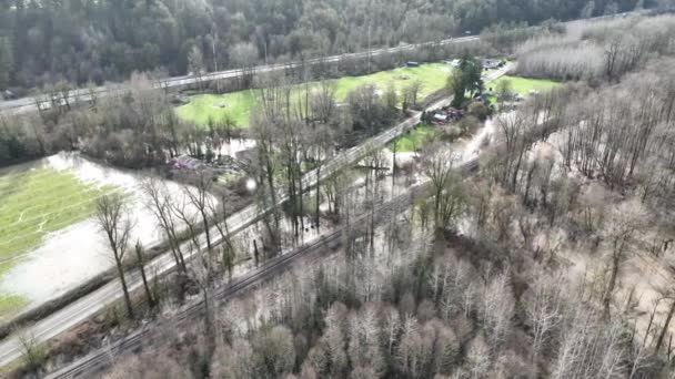 Cinematic Pasăre Ochi Drone Împușcat Câmpuri Inundate Inundații Duwamish Green — Videoclip de stoc