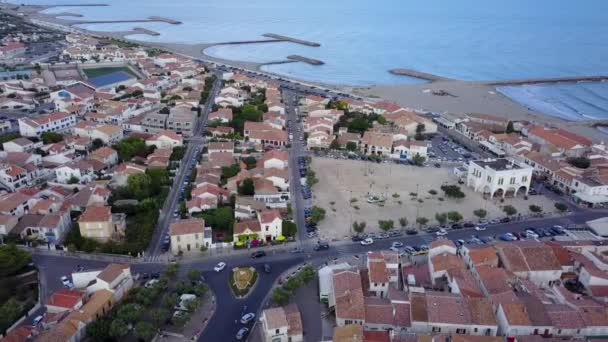 Cinematic Aerial Drone Orbit Shot Saintes Maries Mer Saint Marys — стоковое видео
