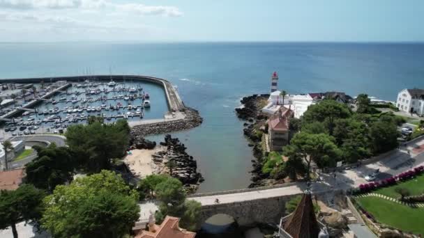 Latanie Nad Muzeum Castro Guimarens Kierunku Oceanu Widokiem Cascais Marina — Wideo stockowe