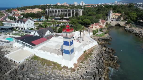 Flying Santa Marta Lighthouse Ate Cascais Portugal — Stock Video
