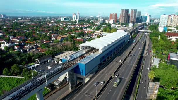 Aerial View Jakarta Lrt Train Trial Run Phase Pancoran Jakarta — ストック動画