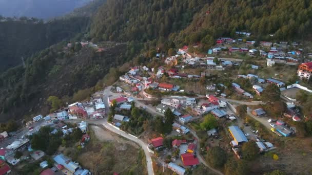 Small Village Mountains Sunset Drone Footage San Jose Del Pacifico — Vídeo de Stock