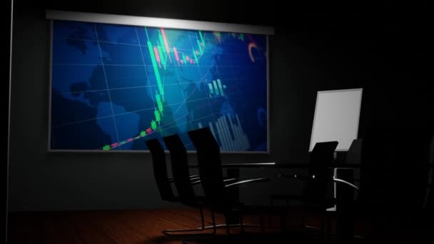 Boardroom Flat Screen Showing Financial Charts Different Data Analysis Fictional — Video Stock