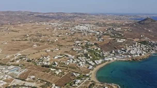 Piso Livadi Paros Greece Aerial Panoramic Landscape Drone Fly Overlooking — Video