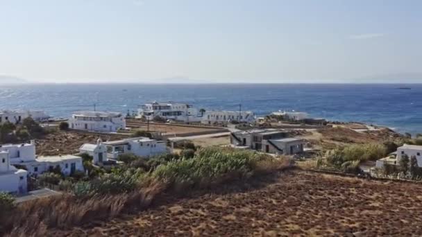 Piso Livadi Paros Greece Aerial Drone Fly Coastal Homes Famous — Video Stock