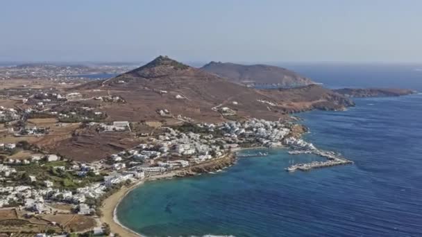 Piso Livadi Paros Grekland Flygfoto Vackert Landskap Och Stadsbild Panoramautsikt — Stockvideo
