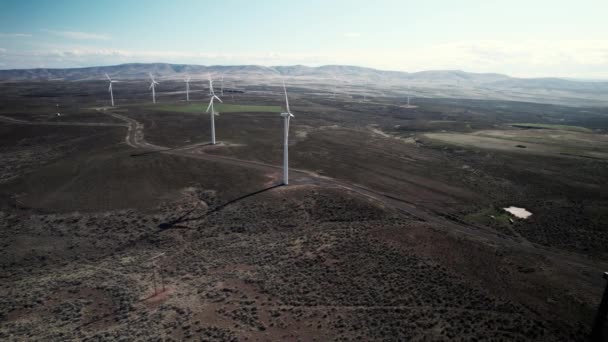 Wide Angle View Large Wind Energy Power Facility Desert Aerial — Stock Video