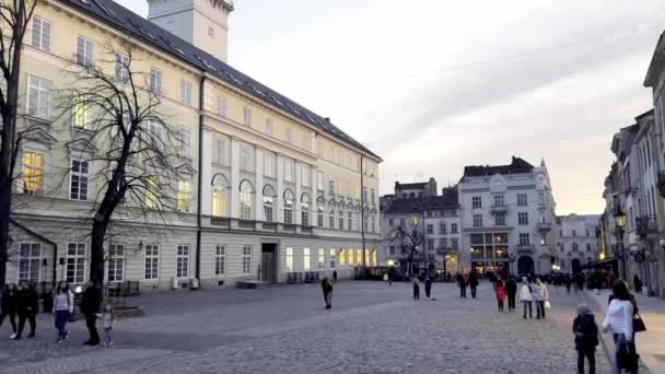 Lviv Ukraine Historic Building Sunset — Stockvideo