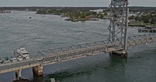 Portsmouth New Hampshire Aerial V16 Fly Bridge Traffic Crossing Piscataqua — Video
