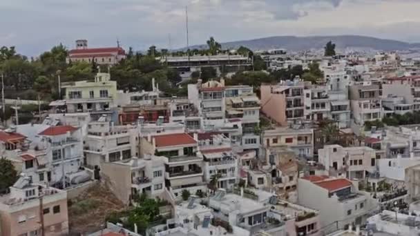 Pireas Greece Aerial Low Level Fly Kastella Hilltop Area Reveals — Video