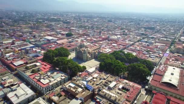 Drone Aerial View Famous Unesco Church Building Landmark Downtown Oaxaca — ストック動画