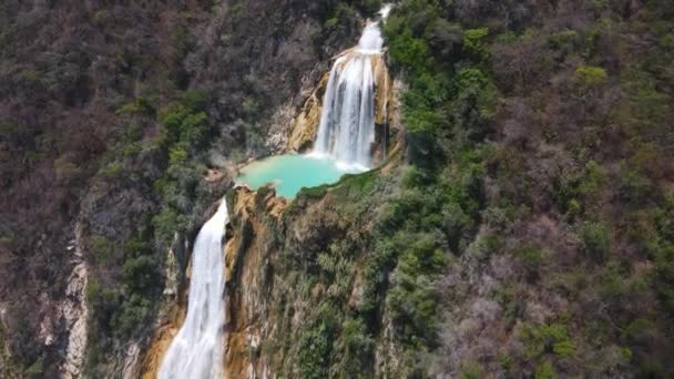 Chiflon Waterfall Cascading Mountain Chiapas Mexico Aerial View — стокове відео