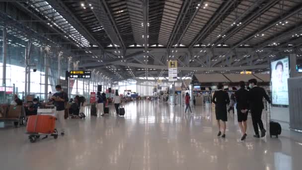 Сцена Международном Аэропорту Суварнабхуми Бангкоке Таиланд Широкие — стоковое видео