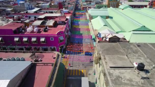 Oaxaca City Meksika Renkli Gökkuşağı Bayraklarının Üzerinde Uçan Meşhur Benito — Stok video