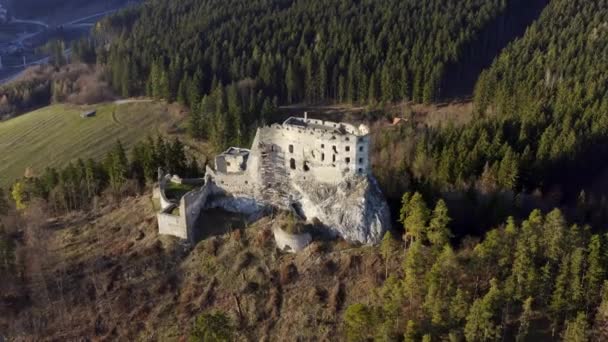 Historic Likava Castle Hilltop Fortress Liptov Slovakia Aerial — Vídeos de Stock