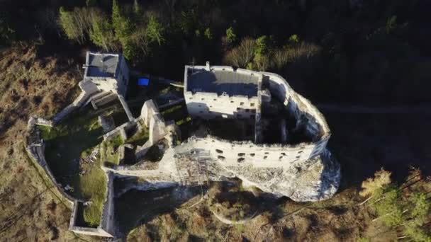 Likavsky Hrad Likava Guard Castle Museum Ruins Likavka Slovakia Aerial — стоковое видео