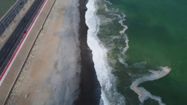 Drone Bilder Stenig Strand Lima Peru Skottet Består Att Sakta — Stockvideo
