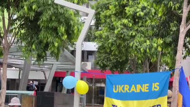 各个年龄段的抗议者都参加了和平的反战示威活动 举着乌克兰国旗的人声称 乌克兰人是被俄罗斯非法入侵的受害者 — 图库视频影像