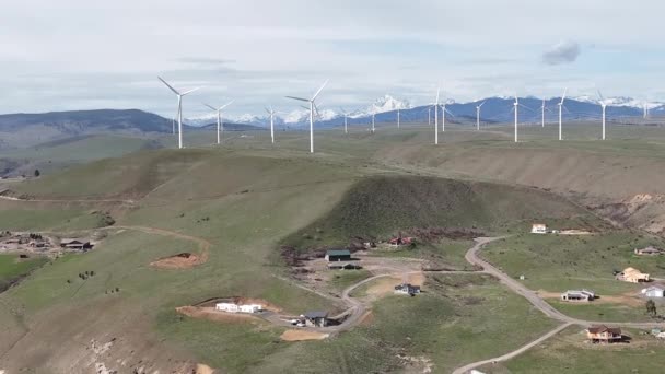 Cinematic Aerial Drone Dolly Shot Horizontal Axis Wind Turbines Windmills — Vídeo de stock