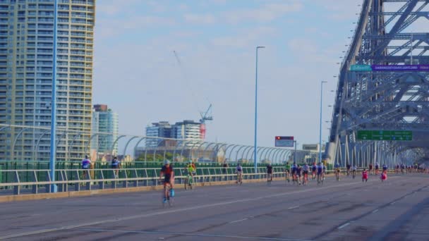 Brisbane Story Bridge Closed Traffic Annual Tour Brisbane Cycling Event — Vídeo de Stock