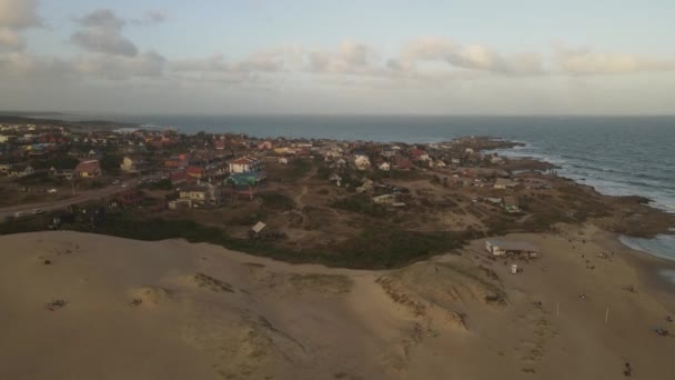 Aerial View Seaside Town Punta Del Diablo Uruguay — Stockvideo