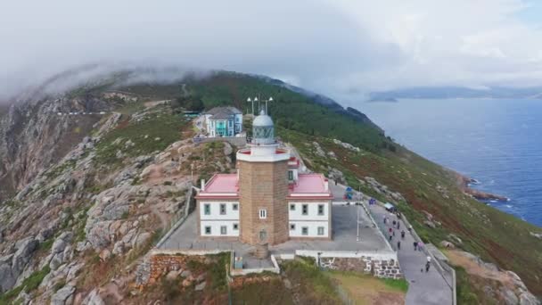 Drone Aerial Eis Top Notch Fly Finisterre Lighthouse Fisterra Galicia — Video