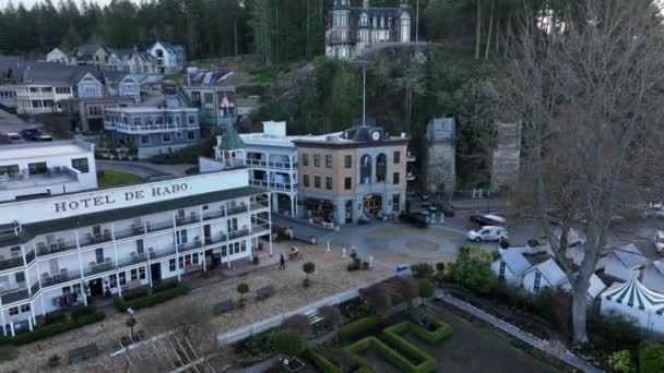 Cinematic Flygdrönare Bilder Det Historiska Hotel Haro Roche Harbor Och — Stockvideo