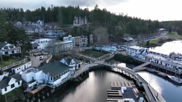 Cinematic Antenn Drönare Docka Bild Den Historiska Haro Hotell Och — Stockvideo