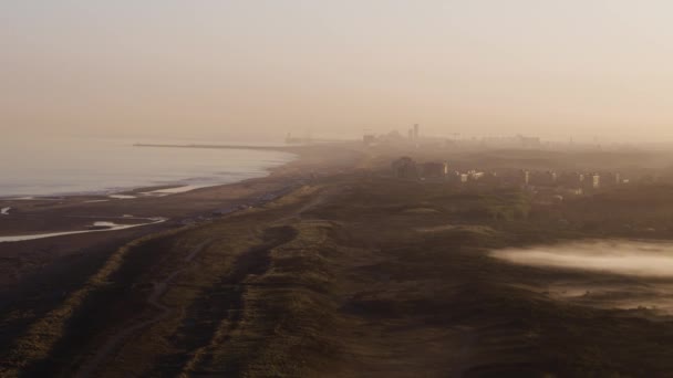 Early Morning Aerial Truck Right Shot Dunes Kijkduin City Den — Vídeo de Stock